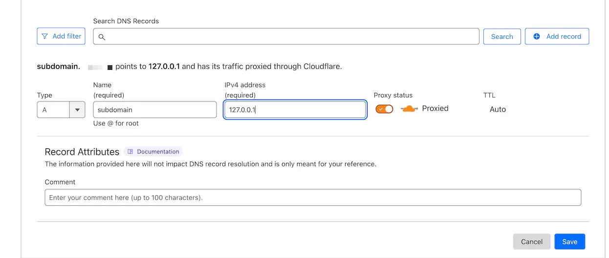 Cloudflare DNS records
